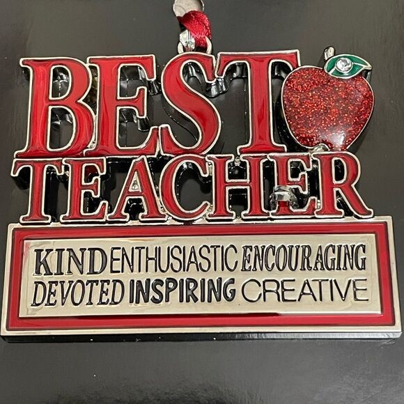 “Best Teacher” Christmas Ornament w/Glitter Apple & Beautiful Compliments - Picture 2 of 8